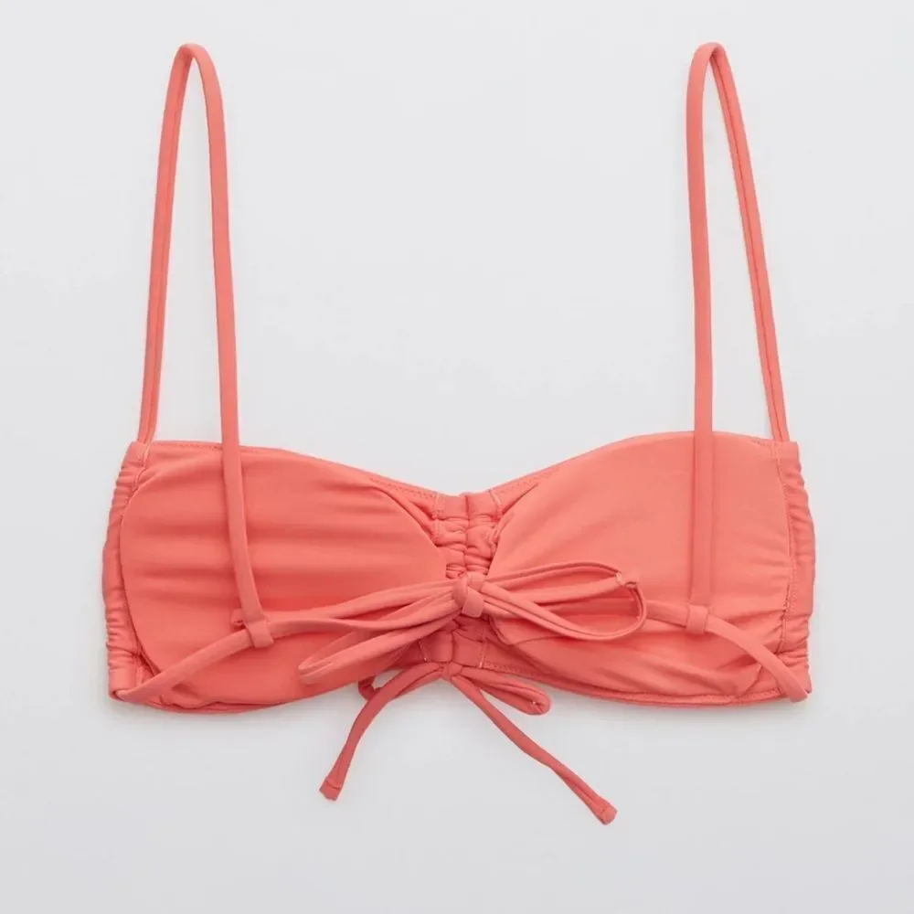 NEW Aerie Ruched Bandeau Bikini Top - Strawberry Small